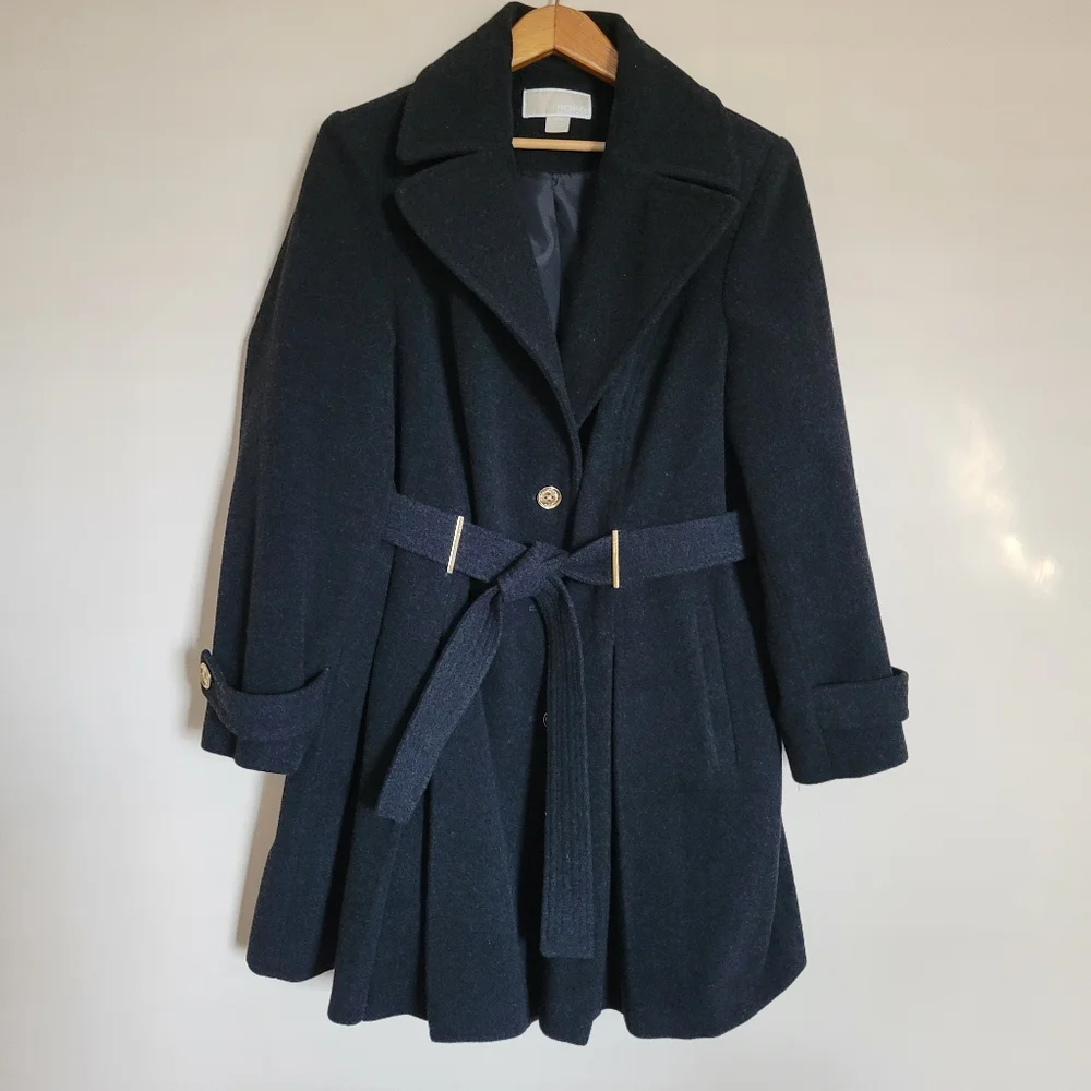 Michael Kors Womens Charcoal Gray Wool Blend Trench Coat Sz 16W - Picture 1 of 13